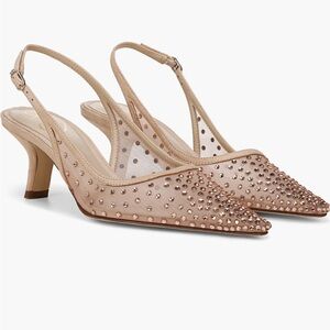 Sam Edelman Bianka Slingback Heels Pointed Toe Pump in Tan Beechwood Mesh